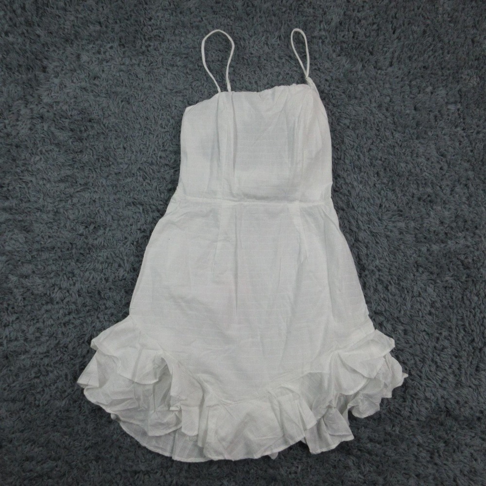 Hello Molly Dress Womens Medium White Ruffle Hem Tie Back Mini Cotton NWT